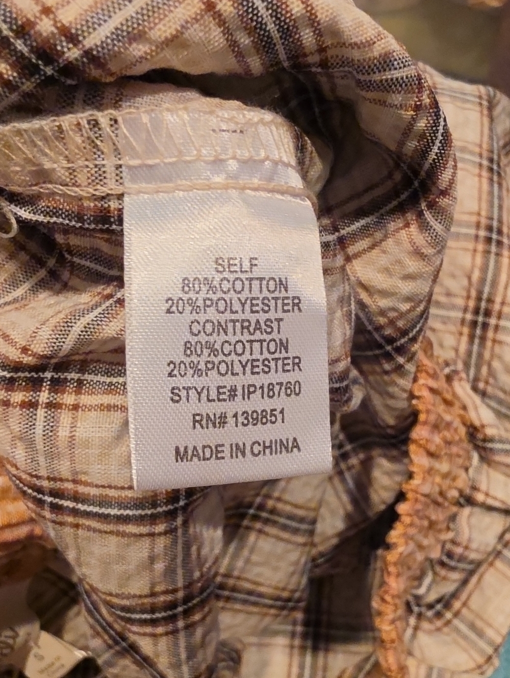 207p Oddi Plaid Ruffle Hem Pants - Cream Brown - Picture 16 of 16